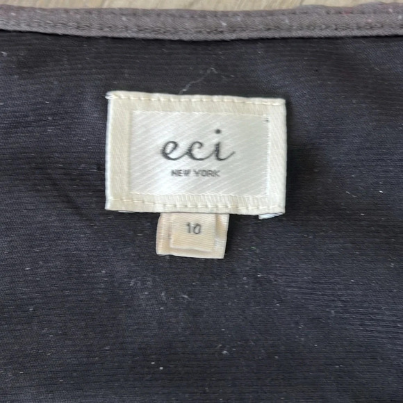 eci New York Charcoal Gray stretch mesh dress Knee Length Long Sleeve sz 10 - Picture 7 of 10